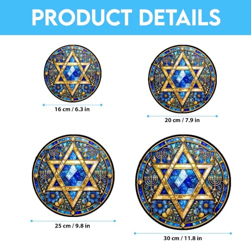 Star of David Hanukkah Suncatcher - Stained Glass Panel 11.8" - UV-Printed, Vibrant Decor