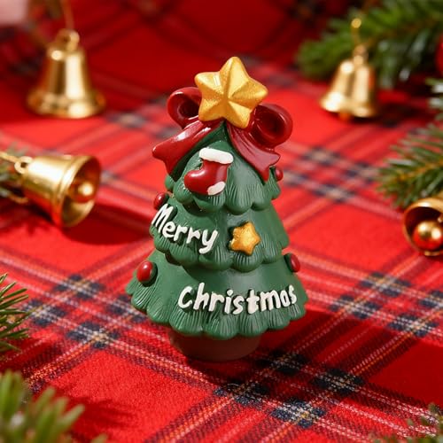 Cute Christmas Tree Figurines with Star - Festive Mini Tree Decor, Desk Ornament, White