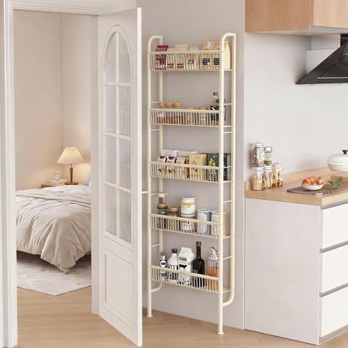 White 5-Tier Behind Door Narrow Bathroom Shelf Space Organizer