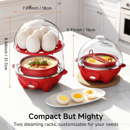 Egg Cooker 7 Eggs Boiler with Auto Shut-Off - Red / Rapid Breakfast Maker