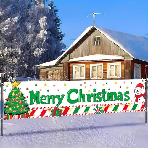 Christmas Door Banner Snowman Decor 78.7 x 17.7 Inch - Merry Christmas Banner with Snowman & Gifts - Holiday Indoor & Outdoor Decoration - Variation: Christmas Decor Banner #02