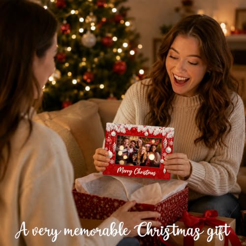 Christmas Picture Frame for 4x6 Photos Xmas Ornament Holiday Keepsake - Red Festive Tabletop Decor - A07 Xmas