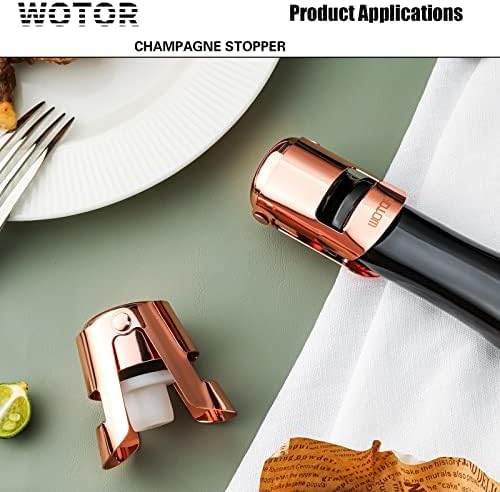 WOTOR Champagne Stoppers with Stainless Steel Champagne Bottle Stopper with Food Grade Silicone Reusable Champagne Cork, Saver Suitable for Champagne, Cava, Prosecco, Sparkling Wine (Rosegold, 2pack)