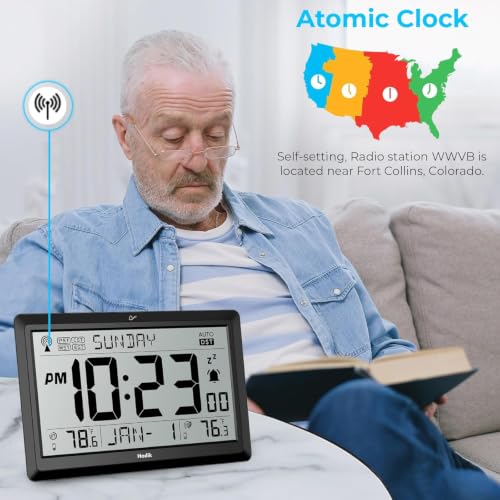 Atomic Wall Clock with Indoor Outdoor Temperature and Time Zones