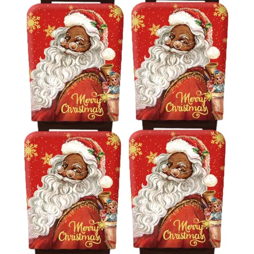 4Pcs Christmas Chair Back Covers Black Santa Holiday Decor