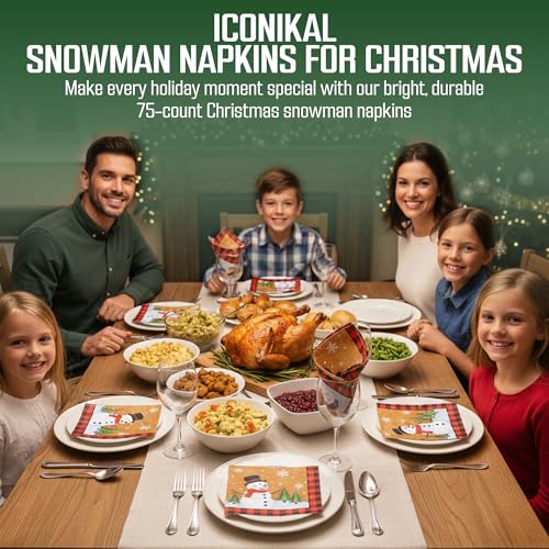 Snowman Paper Napkins 75-Count Winter Holiday Disposable 2-Ply Luncheon Size