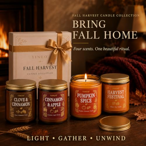 Fall Scented Candle Gift Set - 4 Pack Soy Coconut Wax Pumpkin & Autumn Scents