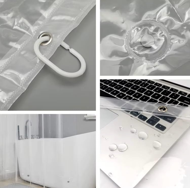 Clear Shower Curtain Liner 72 x 72 Inches Waterproof PEVA with Hooks