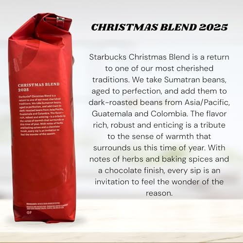 Starbucks Christmas Blend Whole Bean Coffee 16oz - Dark Roast, Spiced Chocolate & Spruce Notes, Limited Holiday Edition