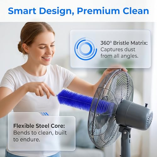 Flexible Microfiber Fan Duster Brush - Reusable Dust Remover, Gray + Blue 2 Pack