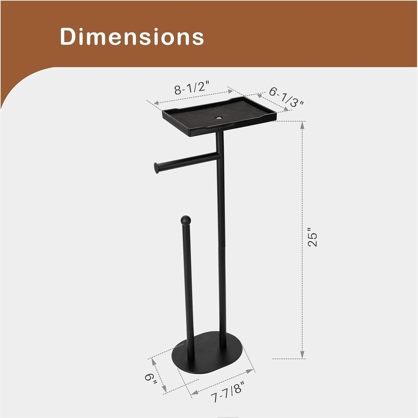 Skiennix Free Standing Toilet Paper Holder - Sturdy Black Tissue Roll Stand with Phone Shelf, Holds 5 Rolls