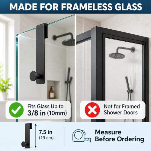 Matte Black 7.5 Inch Shower Door Hooks for Frameless Glass Doors - 2 Pack