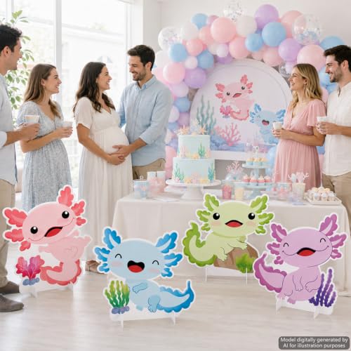 Large Axolotl Cardboard Cutouts for Birthday Party Decorations, Set of 4