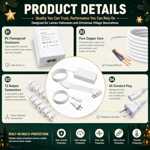 4.5V 5A Multi-Port Power Adapter for Lemax Christmas & Halloween Village Lights