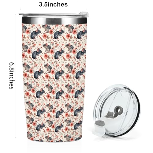 Cute Rat Tumbler 20 oz Stainless Steel Coffee Mug Travel Cup Insulated - Mouse Flower Variation