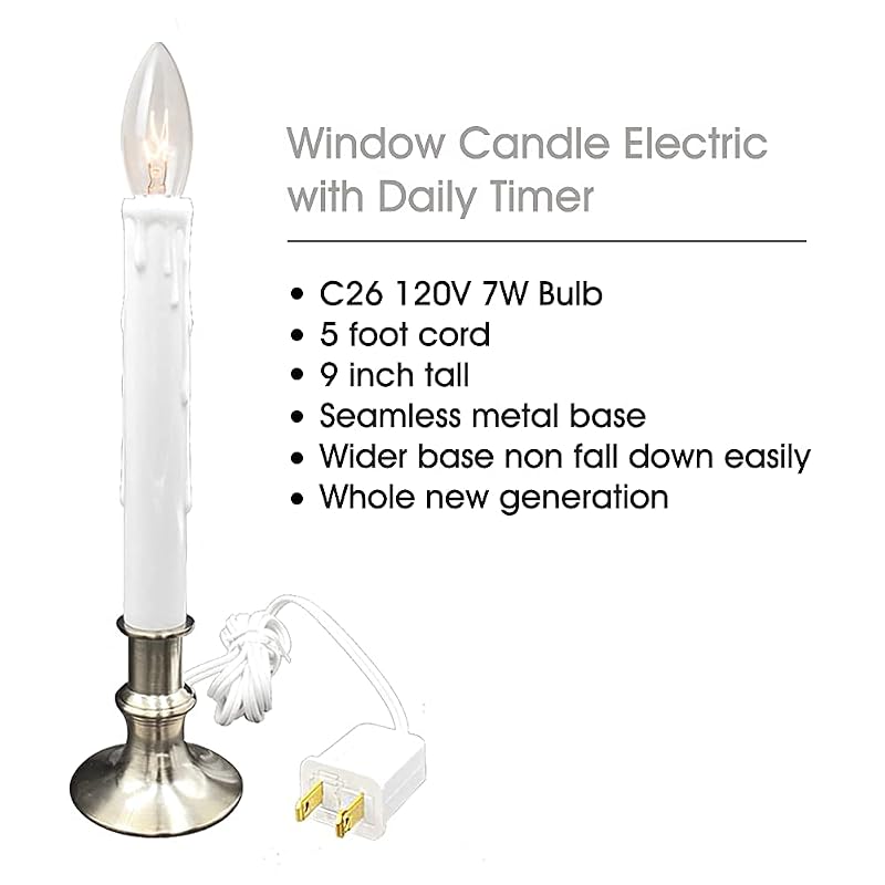 Daily Timer Window Candle 8/16 Hr Heavy Base Nickel Finish, UL Listed, 4 Pack with 2 Extra Bulbs (Brush Nickel, 4) - New Ideal Lights