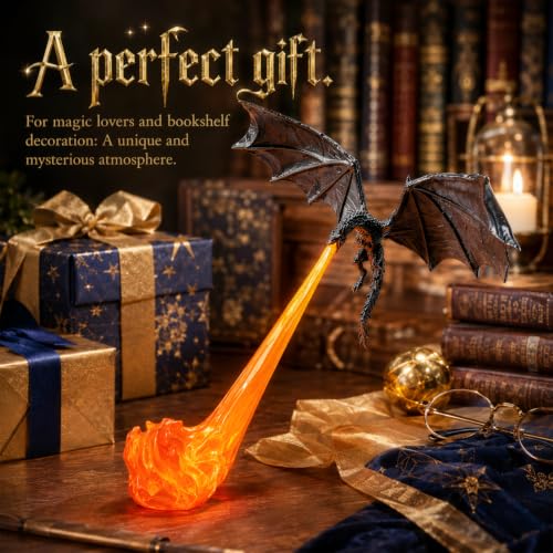 3D Fire-Breathing Dragon Shelf Decor with LED Light, Fantasy Bookend
