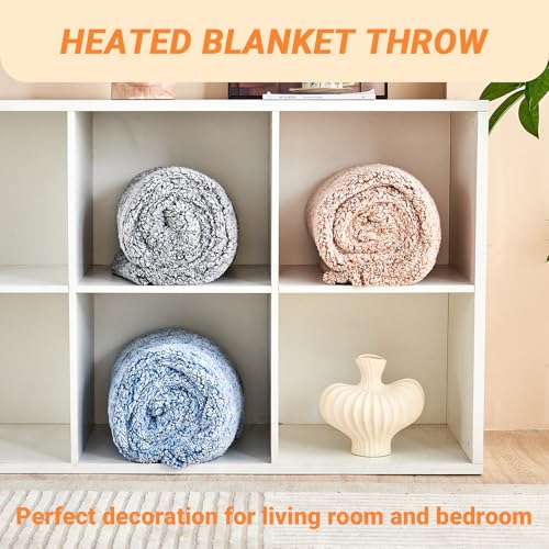 Electric Heated Blanket Throw 50x60 Light Gray Sherpa Auto Off 10 Heat Levels