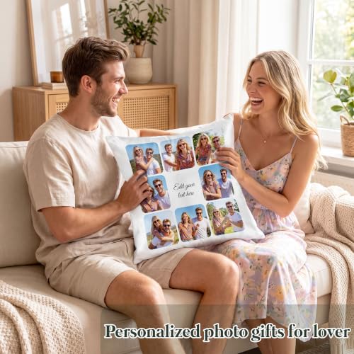 Personalized Photo Pillow with Custom Text - 8x8, 20x20, 24x24 & 12x20 Sizes - Faux Silk, Linen or Ultra-Soft Fabric - USA Made - Variation 8-1
