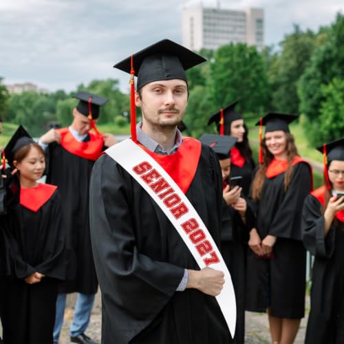 10pcs White Satin Graduation Sashes with Red Glitter Letters - Senior 2027 Party Decorations