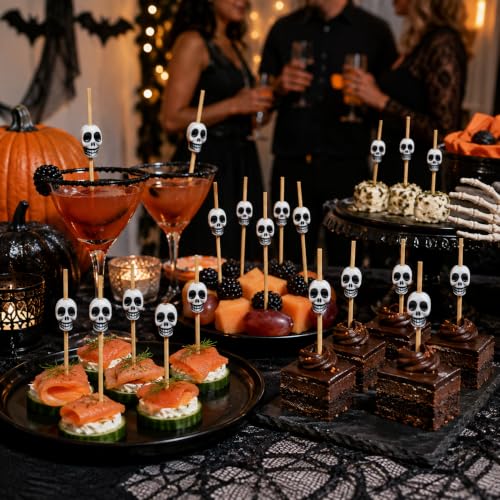 100PCS Skull Bamboo Cocktail Picks for Halloween Party Food & Drinks