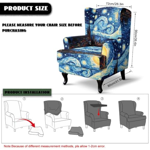 Van Gogh Starry Night Wingback Chair Cover 2-Piece Slipcover - Custom Fit