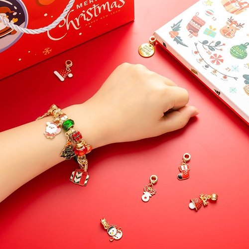 Gold Christmas Advent Calendar Bracelet - 24-Day Countdown with DIY Jewelry Kits & Charms for Girls 6-18