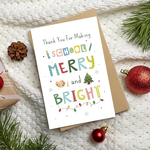 Christmas Thank You Card for Teacher - Teacher Appreciation Holiday Card with Envelope - Variation 224