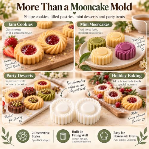 2PCS Cookie Press with Sunflower & Lace Patterns, Double-Sided Mooncake Mold, Food-Safe ABS, Beginner Friendly