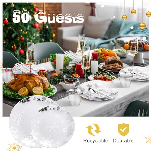Silver Snowflake Disposable Tableware Set for Holiday Party - 350 Pcs
