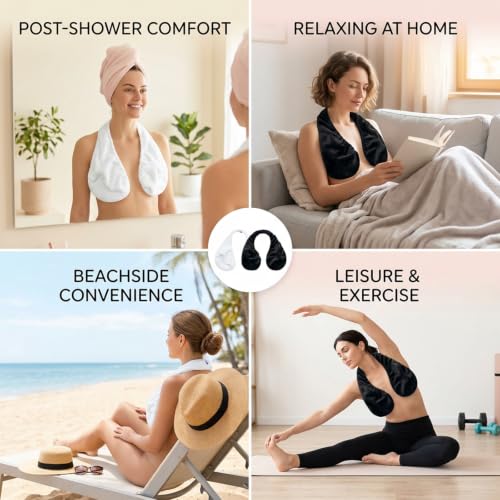 2-Pack Adjustable Flannel Towel Bra for Women - Post-Shower Wear, Hands-Free, White & Black