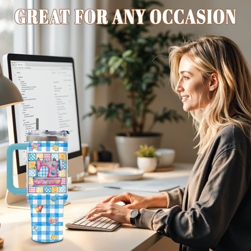 Plaid Sewing Tumblers 40oz Insulated Gift for Quilters - Sewing Theme