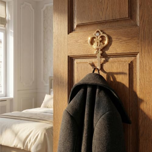Gold Crown Curtain Holdbacks 2 Pack - Heavy Duty Metal Wall Hooks for Drapes, Coats, Hats & Towels, Rustic Decor