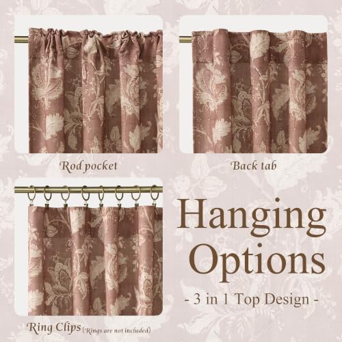 Terracotta Floral Linen Curtains 84 inches - Pack of 2, 52"W x 84"L