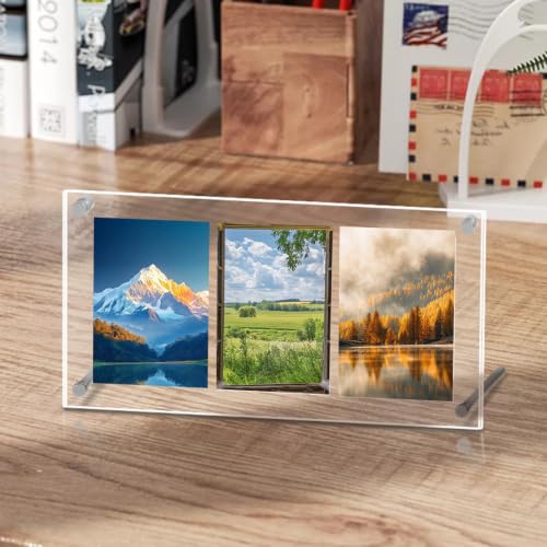 Acrylic Photo Frame with 3 Card Slots - Horizontal Vertical Display Stand
