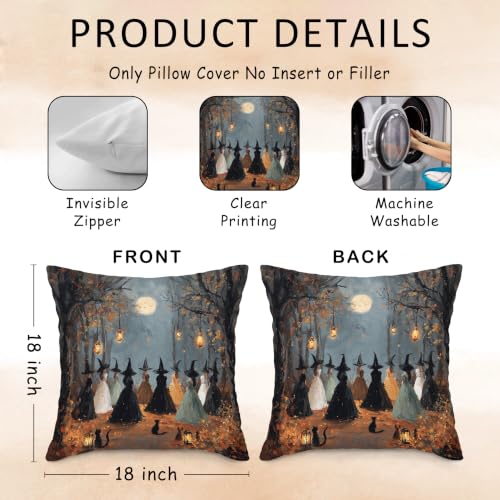 Halloween Witch Decorative Throw Pillow Cover - 18x18 Inches, Pack of 1
