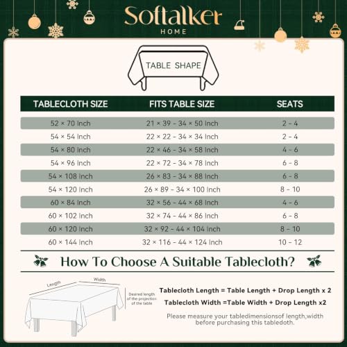 Softalker Christmas Checkered Tablecloth - Green Plaid, 54 x 80 Inch Rectangle
