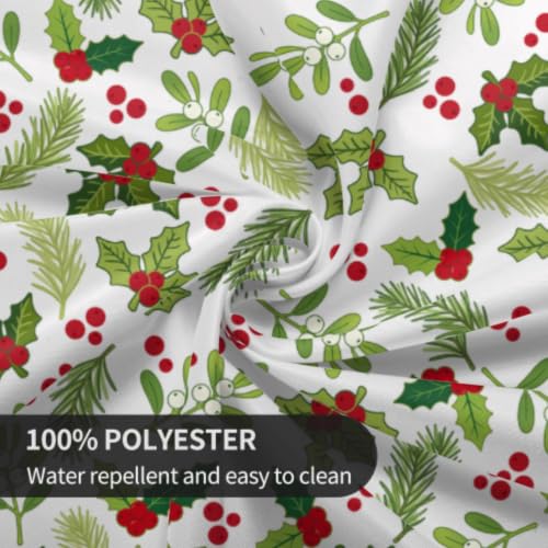 Xmas Holly Round Tablecloth 60 Inch for Indoor Outdoor Holiday Decor - Holly Mistletoe