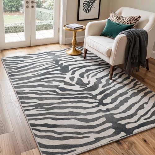 Indoor Zebra Rug 2x3 Small Entryway Door Mat - Grey & Beige Washable