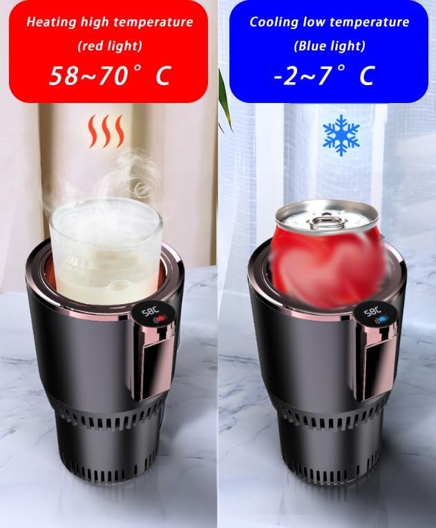 Smart Car Cup Cooler and Warmer, 2-in-1 Car Heating Cooling Cup, 12V-Car Heating Mug, Heating and Cooling Car Cup Holder, with Digital Display (Blue)