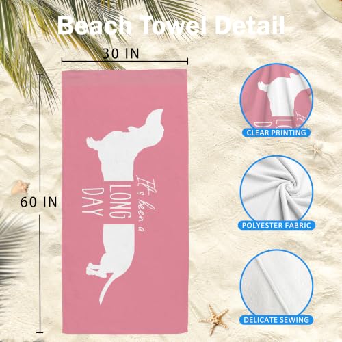 Funny Pink Dachshund Beach Towel Gifts for Dog Lovers - Pink Long Day 30x60in