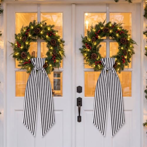 Black & White Wreath Sash for Front Door - Fall, Halloween, Christmas Decor