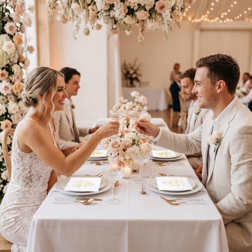 White Gold Champagne Tower Cheers Wedding Paper Napkins - 25 Pcs Disposable Cocktail Decor