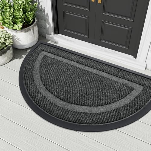 OLANLY Half Circle Door Mat Indoor Outdoor Entrance Welcome, Waterproof All-Season, All-Weather Doormat, Sturdy Natural Rubber, Low Profile, Easy Clean Patio Porch Entryway Mat, 71x23, Light Brown