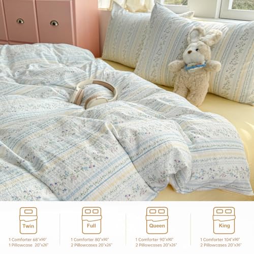 Queen Floral Comforter Set Blue Striped Floral Reversible Bedding