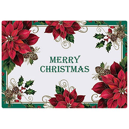 Christmas Poinsettia Paper Placemats - Holiday Table Decor, 100 Pack