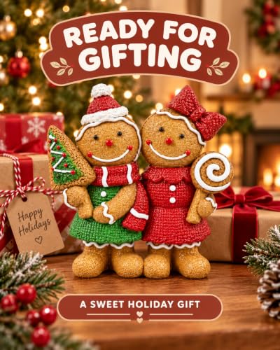Christmas Gingerbread Couple Figurine - Indoor Resin Holiday Decoration
