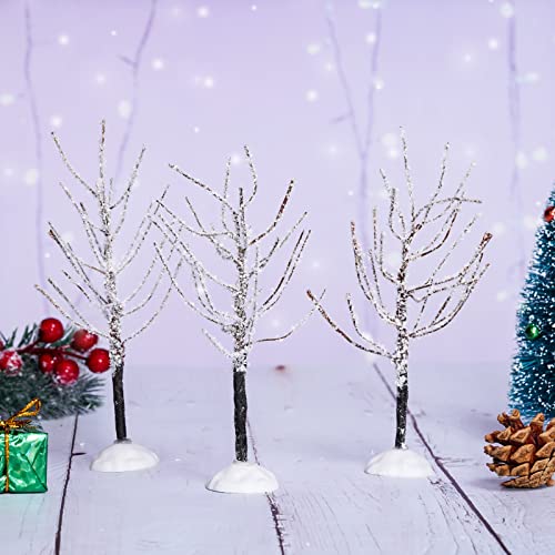 Mini Christmas Village Decor Trees Snow Covered Set - 7 Pieces, Var of THIS listing