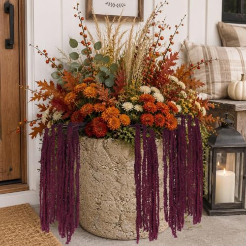Artificial Hanging Moss Vines with Branches - Burgundy, Set of 2