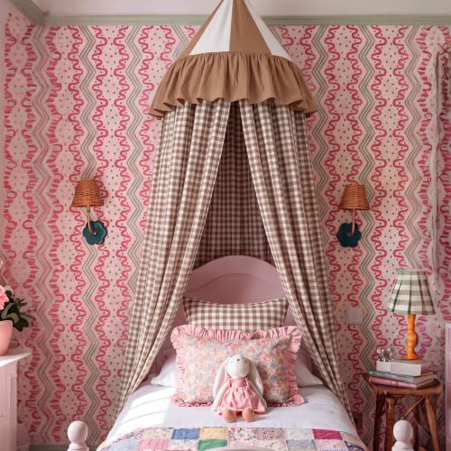 Beige Cotton Gingham Bed Canopy for Cribs & Twin Beds - Dreamy Nap Decor
